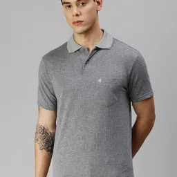 ONN Men Grey Melange Polo Collar T-shirt image 4