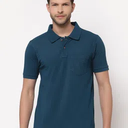 Kalt Men Teal Green Polo Collar Cotton T-shirt-image-89