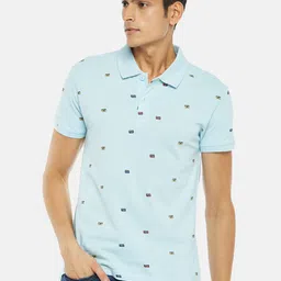 People Men Blue Printed Polo Collar Pure Cotton T-shirt-picture-18
