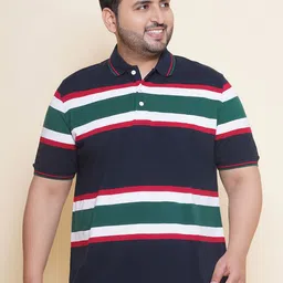John Pride Horizontal Striped Polo Collar Cotton Plus Size T-shirt-picture-34