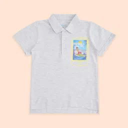 Pantaloons Junior Boys Grey Melange & Blue Polo Collar T-shirt-picture-34