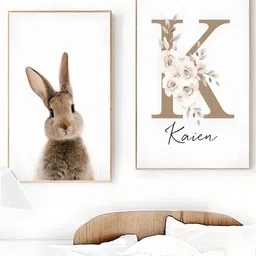 THE HANDMADE FLAIR White 2 Pieces Personalized Baby's Name Cute Bunny Poster Wall Arts-picture-31