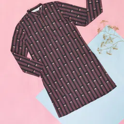 indus route by Pantaloons Boys Striped Printed  Mandarin Collar Pure Cotton Straight Kurta-picture-30