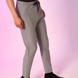 Campus Sutra Men Grey Striped Printed Cotton Track Pants-picture-29