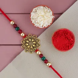 LUCKY JEWELLERY Gold-Plated Stone Studded & Beaded Thread Rakhi-picture-23