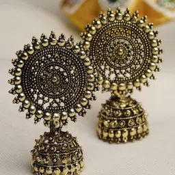 Moedbuille Gold-Plated Dome Shaped Jhumkas Earrings-picture-19