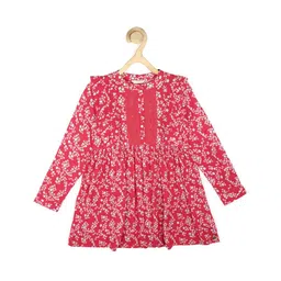 Peter England Girls Pink & White Floral Printed Pure Cotton Dress-picture-31
