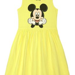 Disney by Wear Your Mind Girls Yellow Mickey Mouse Print Cotton Dress-picture-38