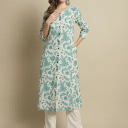 Pistaa Floral Printed Straight Pure Cotton Kurta-image-79