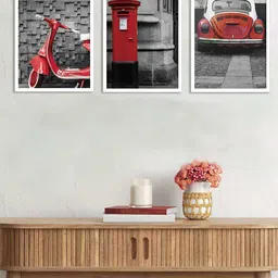 Art Street Set Of 3 Red Retro Vintage Vehicle White Framed Wall Art-picture-23
