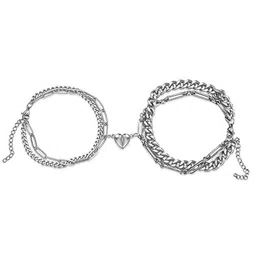 MEENAZ Unisex Set Of 2 Silver-Plated Link Couple Magnet Bracelet-picture-26