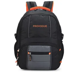 Provogue Unisex Black & Orange Brand Logo Backpack with Reflective Strip image 1