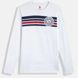U.S. Polo Assn. Kids Boys White Striped Pure Cotton T-shirt with Brand Logo Print Detail-picture-54