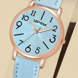 Septem Women Blue Printed Dial & Blue Leather Bracelet Style Straps Analogue Watch SP-148 Sky Blue-Septem-picture-31