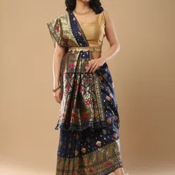 Mitera Ethnic Motifs Woven Design Zari Detail Banarasi Saree-picture-27