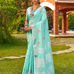 Mitera Woven Design Zari Linen Blend Banarasi Saree-picture-29