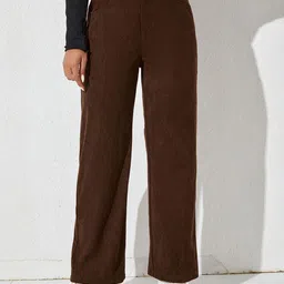 HIGH BUY Women Relaxed Straight Leg Straight Fit High-Rise Corduroy Trousers-image-78