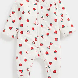 mothercare Infant Girls White & Red Conversational Printed Pure Cotton Sleepsuit-picture-56