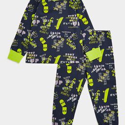 mothercare Boys Navy Blue & Fluorescent Green Printed Pure Cotton T-shirt & Joggers-picture-11