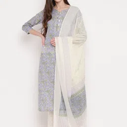 vbuyz KALINI Women Lavender Floral Printed Panelled Gotta Patti Pure Cotton Kurta Set-picture-30
