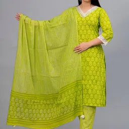 FrionKandy Ethnic Printed Regular Patchwork Pure Cotton Kurta with Trousers & Dupatta-picture-26