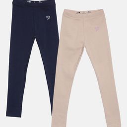 TWIN BIRDS Girls Pack Of 2 Navy Blue & Beige Tailored-Fit Pure Cotton Leggings-picture-43