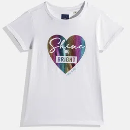 Allen Solly Junior Girls White Typography Print Round Neck Pure Cotton Regular Top-picture-36