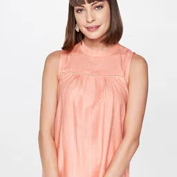 AND Peach-Coloured Solid High Neck Regular Top-picture-27