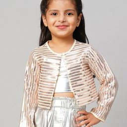 LIL DRAMA Kids Collarless Sequinned Lightweight Crop Open Front Jacket-picture-46
