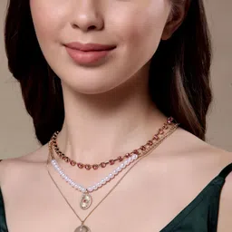 VOGUE PANASH Women Gold-Plated Pearls CZ Stone-Studded Layered Necklace-picture-19