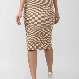 Van Heusen Woman Women Brown & White Checked Skirt-image-37