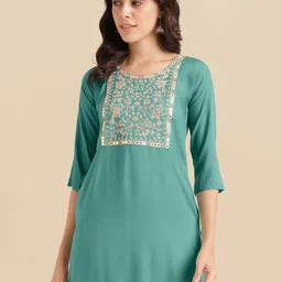 KALINI Floral Yoke Design Straight Kurti-picture-37