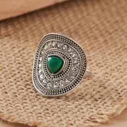 TEEJH Phool Silver Women Green Silver-Plated Gemstone Studded Ring-picture-37