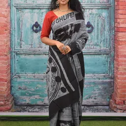 JALTHER Geometric Printed Pure Cotton Block Print Saree-picture-15