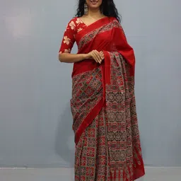 JALTHER Ajrak Block Pure Cotton Block Print Saree-picture-13