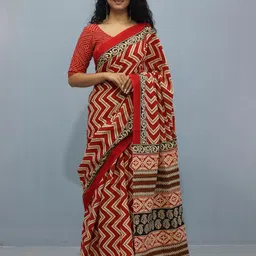 JALTHER Pure Cotton Ajrak Block Print Saree-picture-31