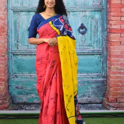 JALTHER Tie and Dyed Mulmul Cotton Block Print Saree-picture-36