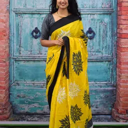 JALTHER Floral Pure Cotton Block Print Saree-picture-19