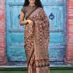 JALTHER Ajrak Block Pure Cotton Block Print Saree-picture-15