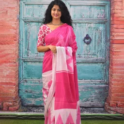 JALTHER Geometric Printed Pure Cotton Block Print Saree-picture-36