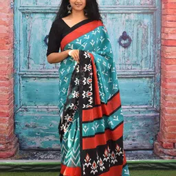 JALTHER Ethnic Motif Printed Pure Cotton Ikat Saree-picture-30