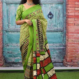 JALTHER Ajrak Block Pure Cotton Block Print Saree-image-85