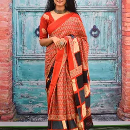 JALTHER Ajrak Block Pure Cotton Block Print Saree-picture-34