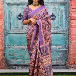 JALTHER Geometric Printed Pure Cotton Block Print Saree-picture-15