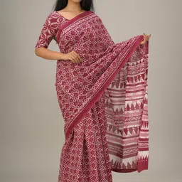 JALTHER Geometric Printed Pure Cotton Block Print Saree-picture-10