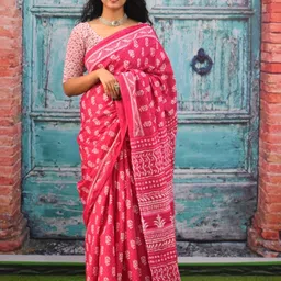JALTHER Ethnic Motifs Pure Cotton Block Print Saree-picture-21