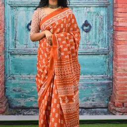 JALTHER Ajrak Block Pure Cotton Block Print Saree-picture-28