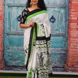 JALTHER Ethnic Motifs Pure Cotton Block Print Saree-picture-26