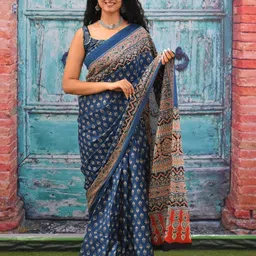 JALTHER Ajrak Block Pure Cotton Block Print Saree-picture-23