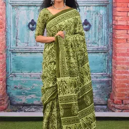 KIAARON Floral Printed Pure Cotton Block Print Saree-picture-31